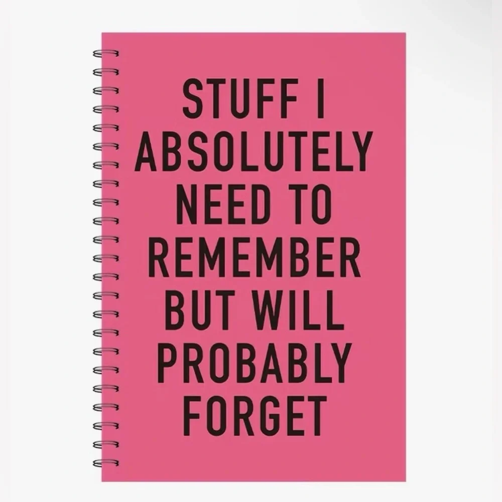 Funny Pink Spiral Notebook “Stuff I Absolutely Need to Remember But…” Journal